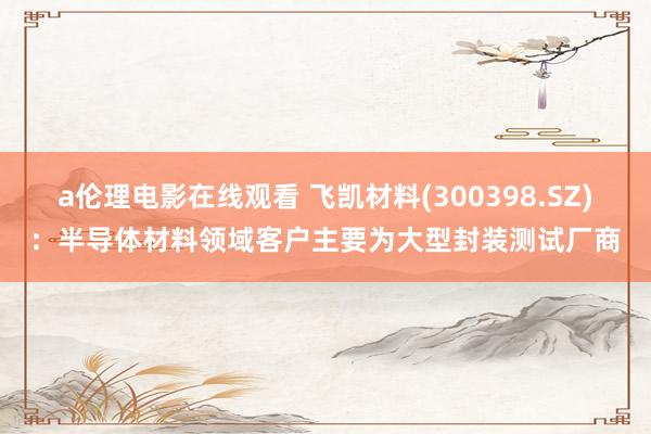 a伦理电影在线观看 飞凯材料(300398.SZ)：半导体材料领域客户主要为大型封装测试厂商